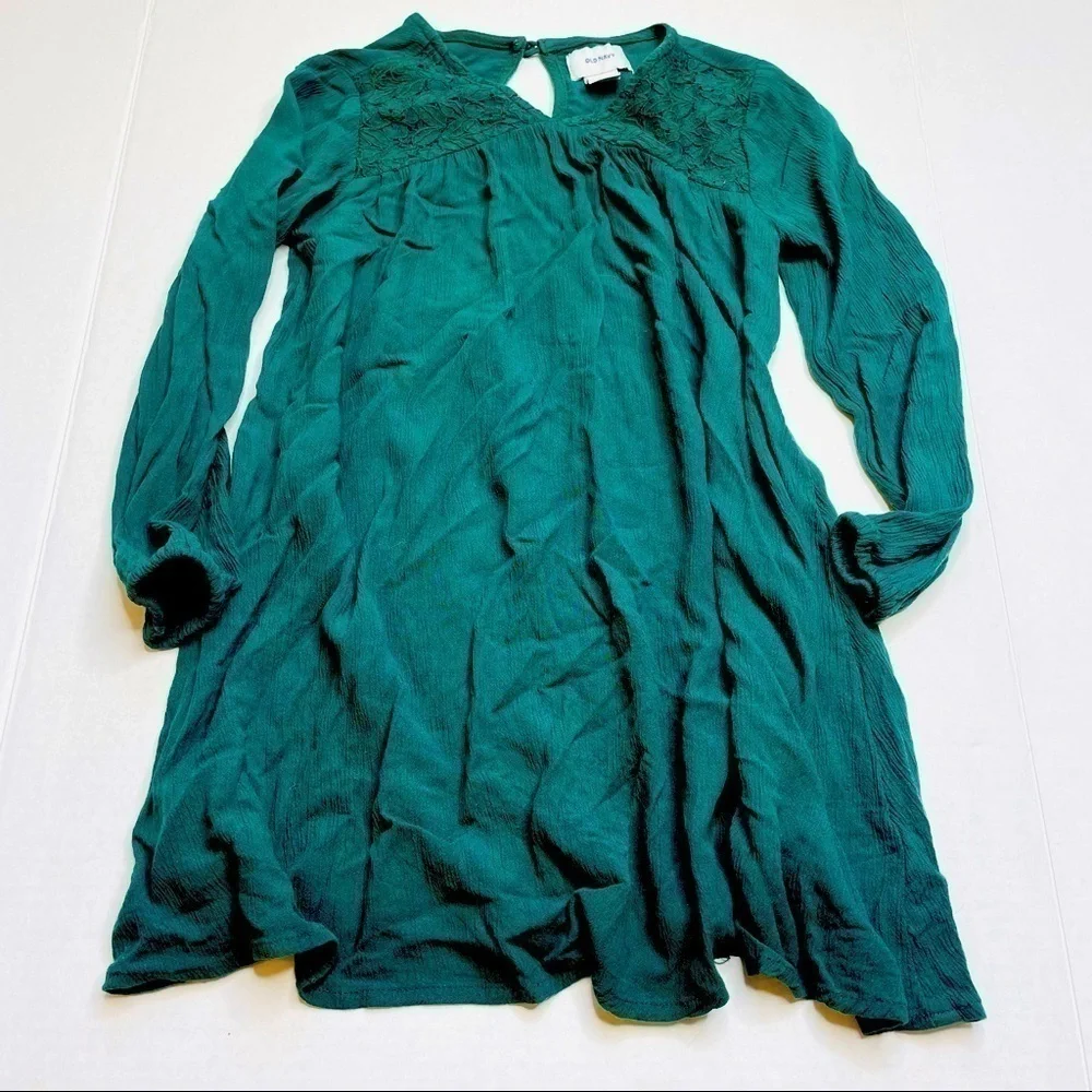 Old Navy Emerald Green Lace Crochet Gauze Keyhole Toddler Dress